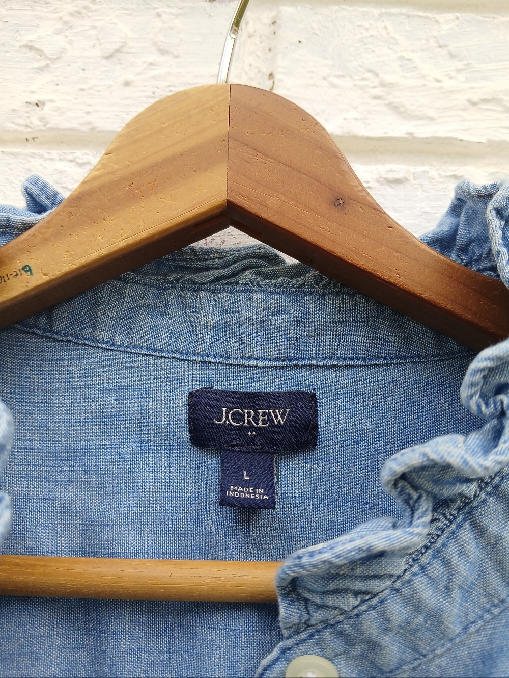 J. Crew Ruffle Chambray Button Down Shirt Large - Picture 5 of 9